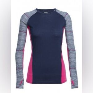 Icebreaker Women's Size M Merino Wool GT Long Sleeve Base Layer Navy/Pink